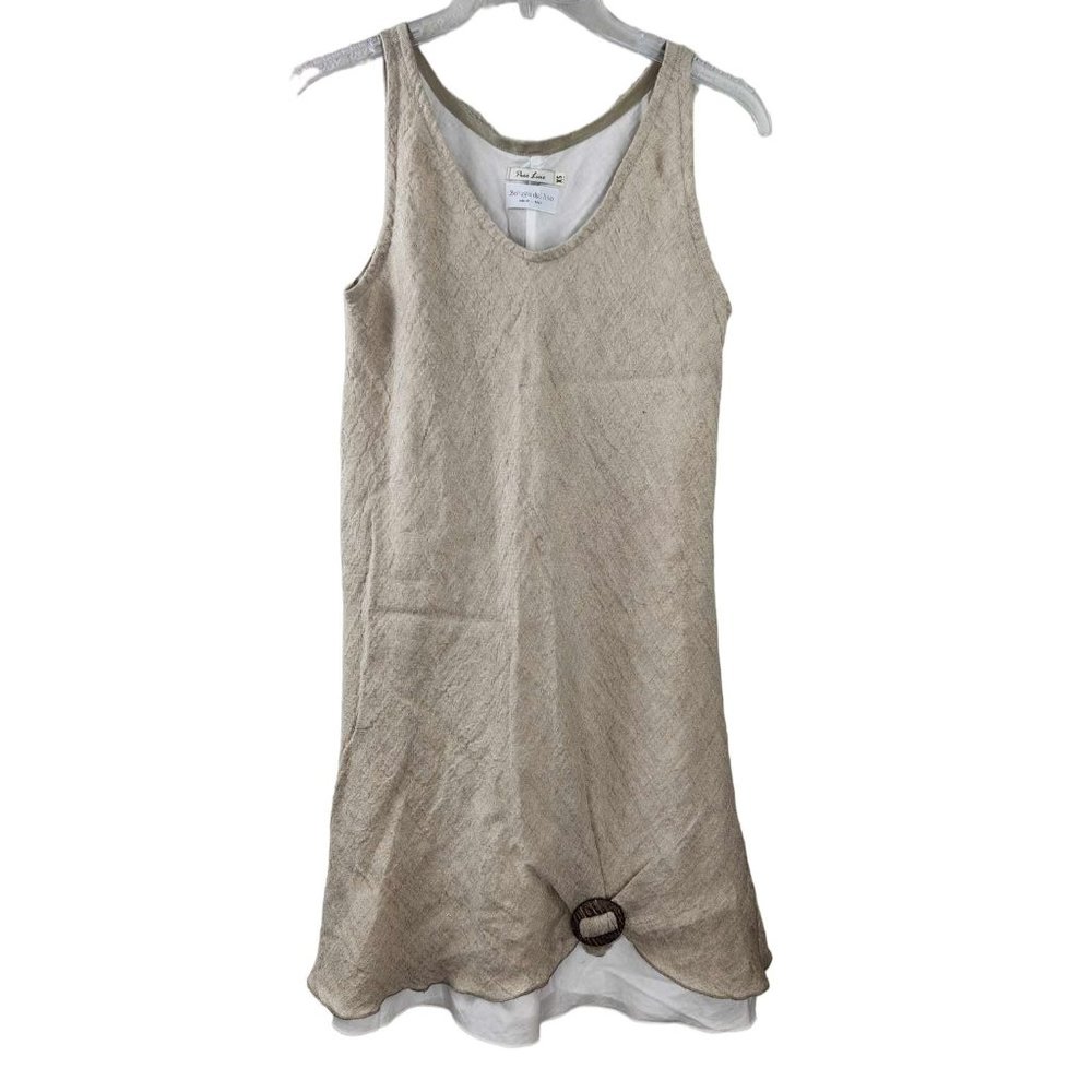 Puro Lino Italy 100% Linen Lined Beige Short Dress sz XS